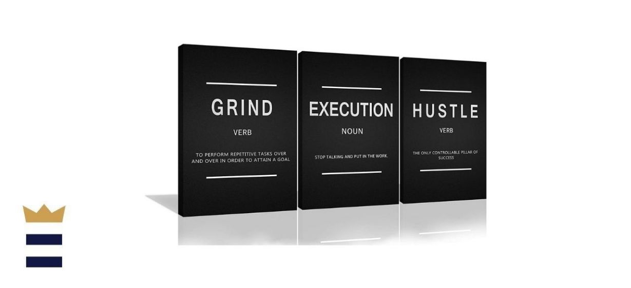 3 Pieces Grind Verb Hustle Verb Execution Noun Motivational Wall Art Canvas Print