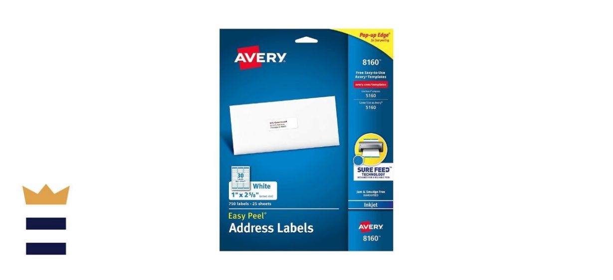 Avery Easy Peel Printable Address Labels with Sure Feed, 1 inch by 2 ⅝ inches, White, 750 Blank Mailing Labels (08160)