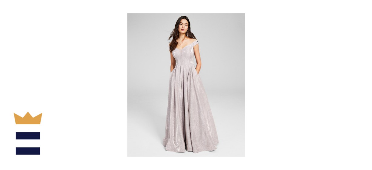 B Darlin Juniors Off-The-Shoulder Glitter Gown