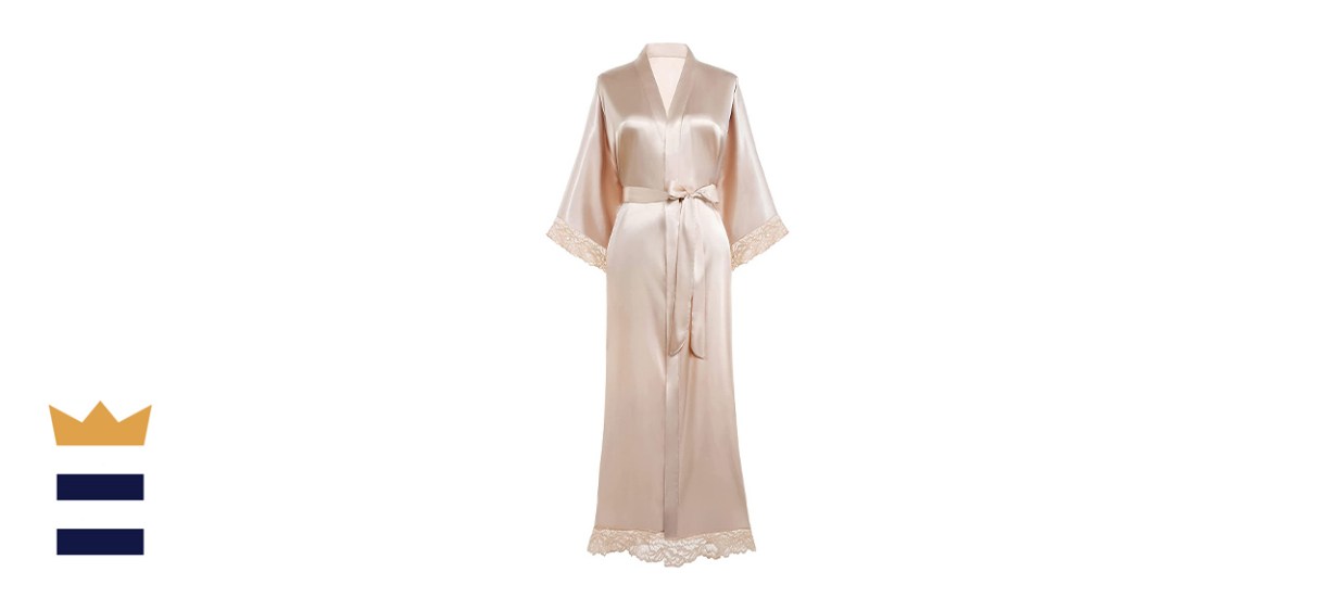 BABEYOND Satin Kimono Robe Long Bridesmaid Wedding Bath Robe with Lace Trim