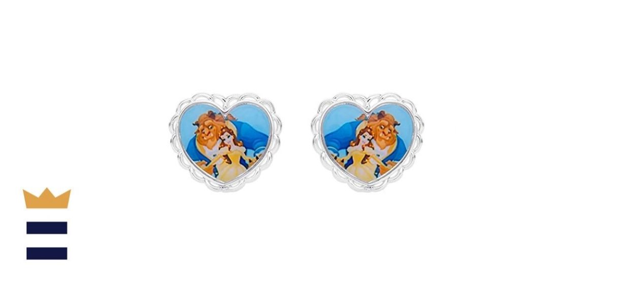 Disney Beauty and the Beast Silver Plated Heart Stud Earrings