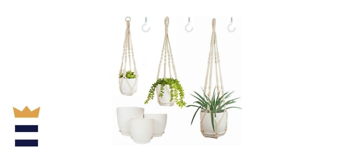 Bouqlife Macrame Plant Hanger With 3 Indoor Hanging Holders Potted Set