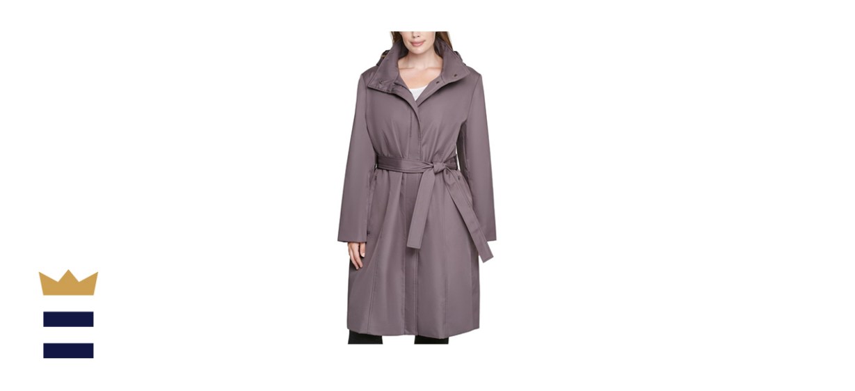 Calvin Klein Plus Size Hooded Rain Coat with Belt