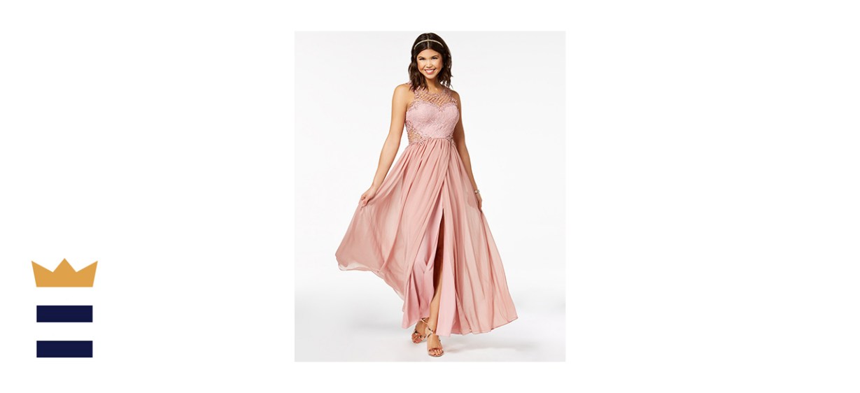 City Studios Juniors Embellished Illusion Tulip Gown