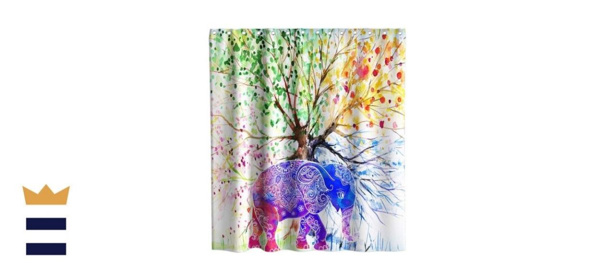 Colorful Boho Tree and Elephant Shower Curtain