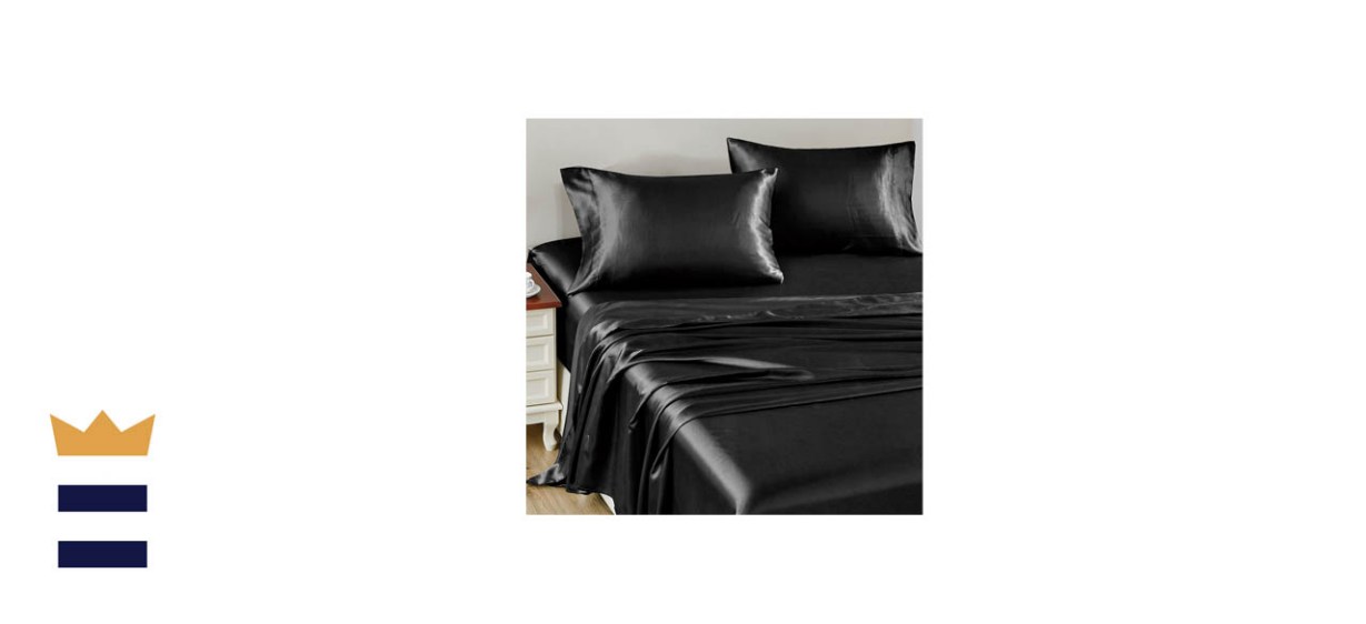 CozyLux Satin Sheets Queen Size 4-Pieces Silky Sheets Microfiber Black Bed Sheet Set 