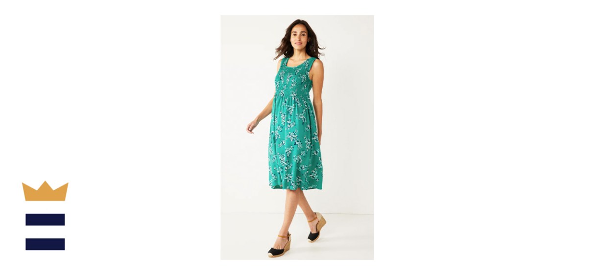 Croft &amp; Barrow Smocked Swing Midi Dress In Teal Floral Print