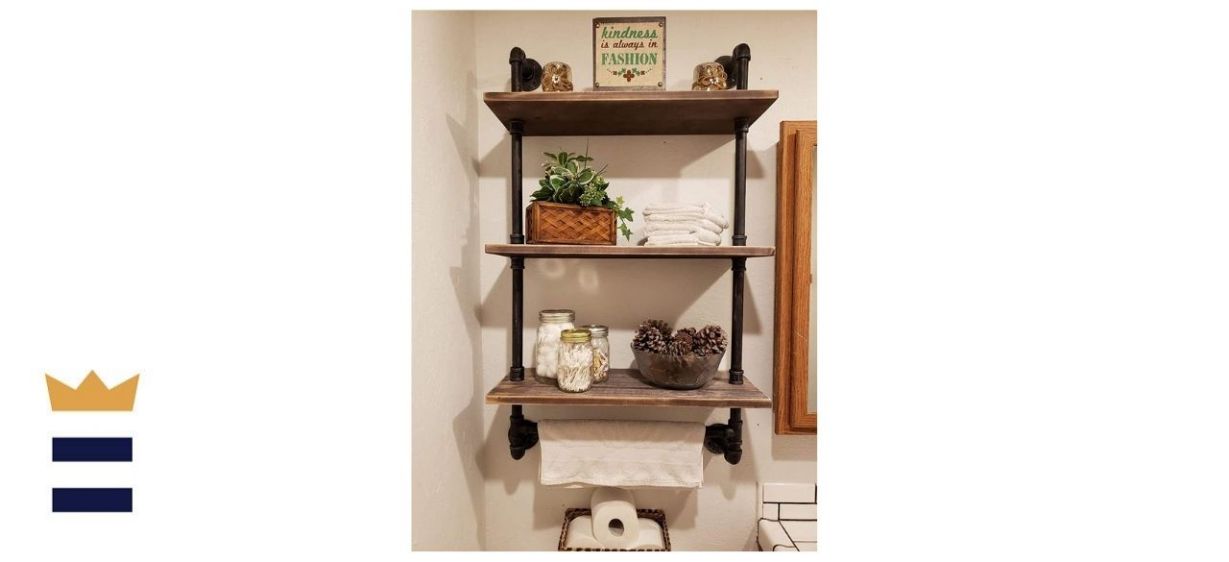 Fodue Industrial Pipe Wall Shelf with Towel Bar