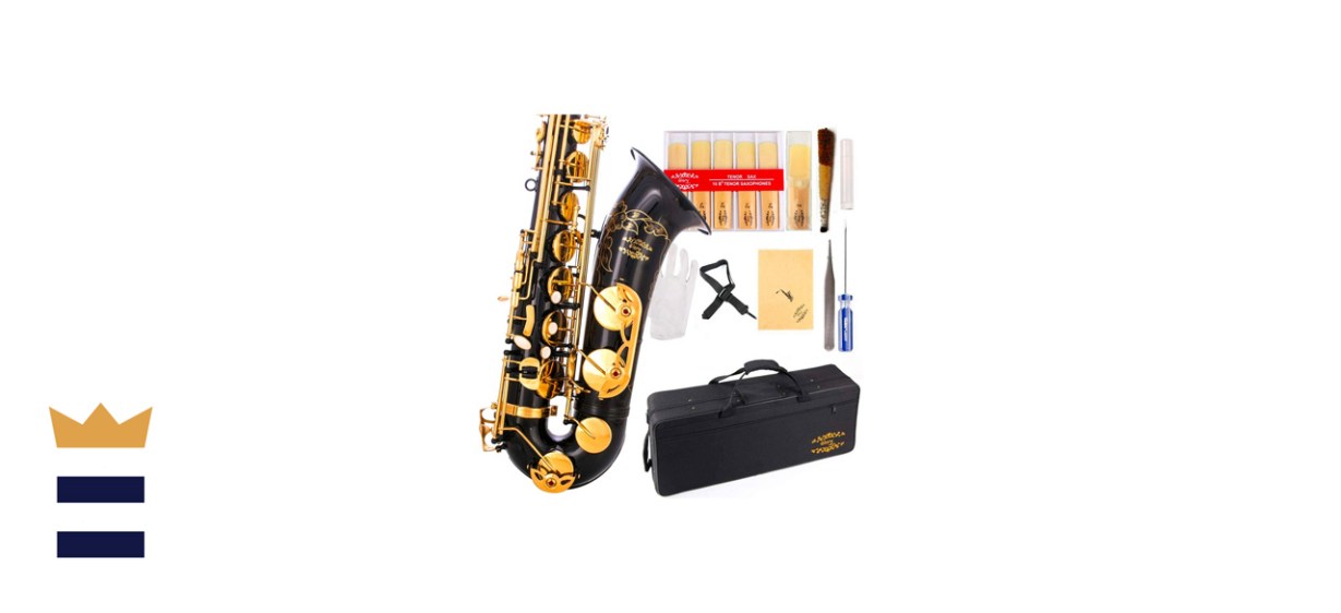 Glory Professional Black And Gold Bb Tenor Saxophone Bundle With Case And Reeds