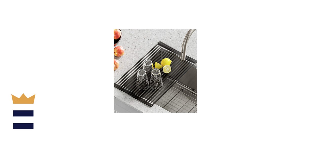 Kraus KRM-10BLACK Silicone-Coated Stainless Steel Over The Sink Multipurpose Roll-Up Dish Drying Rack