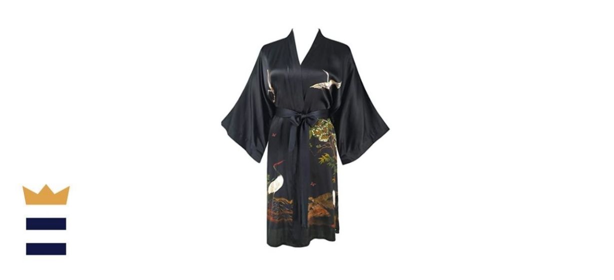 Ledamon Womens 100% Silk Kimono Short Robe