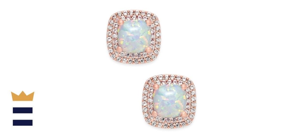 Macy’s Lab-Created Opal and White Sapphire Square Stud Earrings in 14K Rose Gold-Plated Sterling Silver