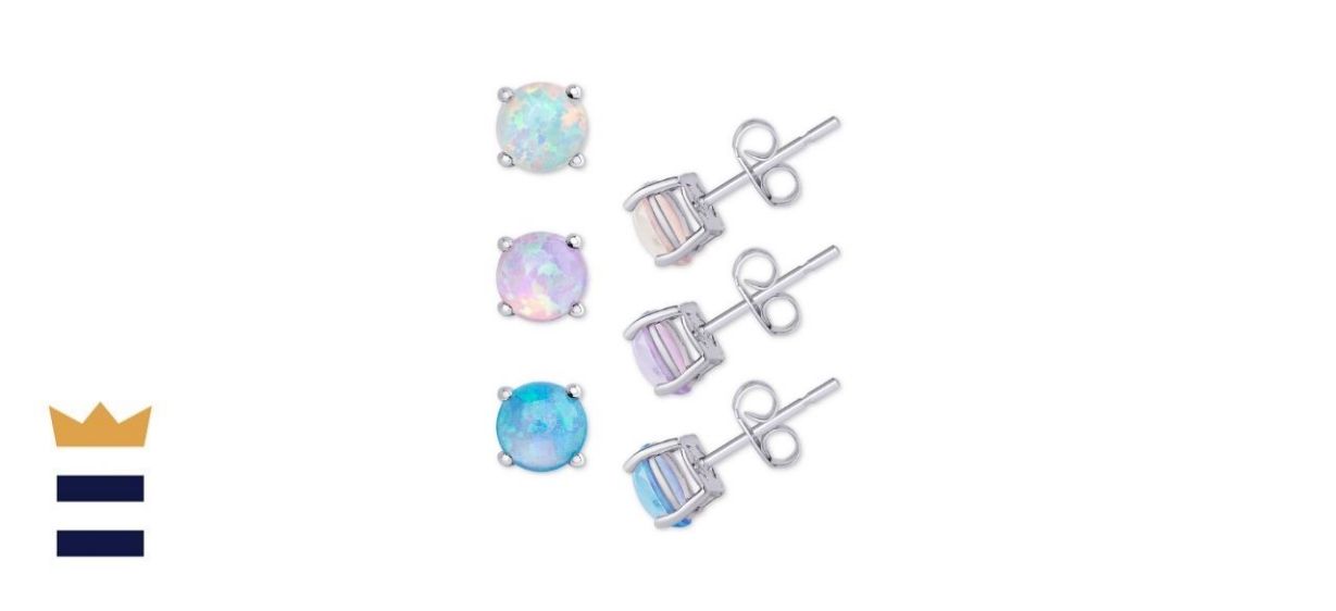 Macy’s Three-Piece Set Imitation Opal Stud Earrings in Sterling Silver