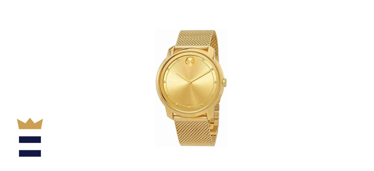 Movado Bold Large Diamond and Gold Plated Mesh Watch