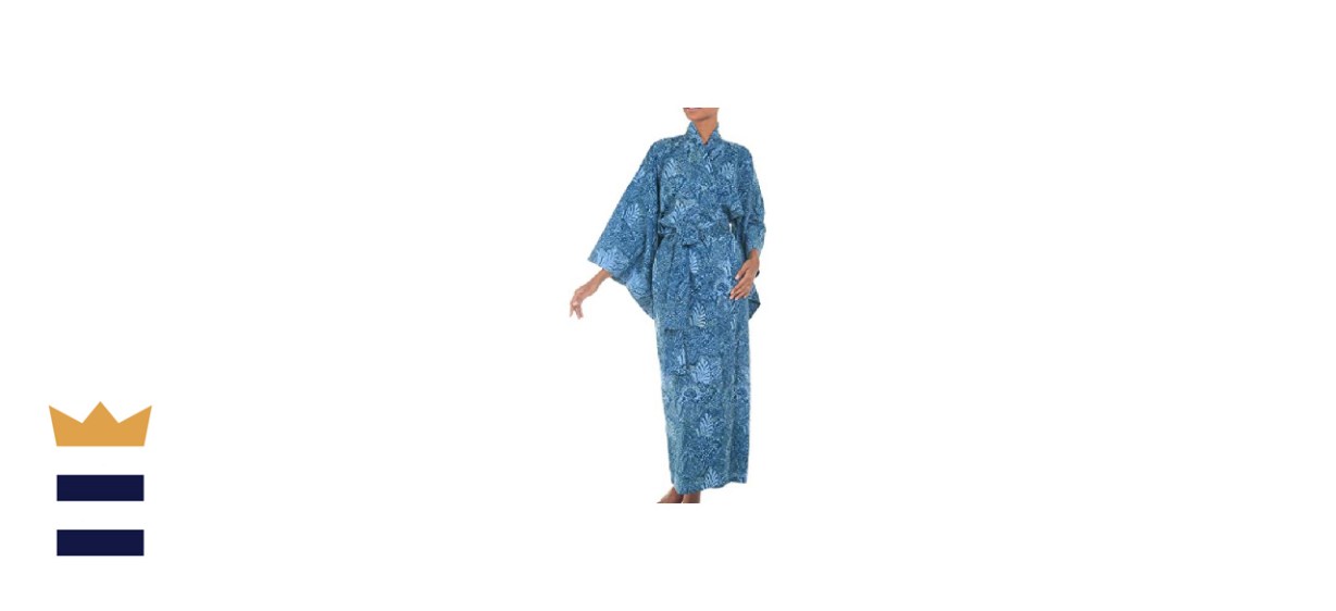 Novica Blue 100 Cotton Batik Robe