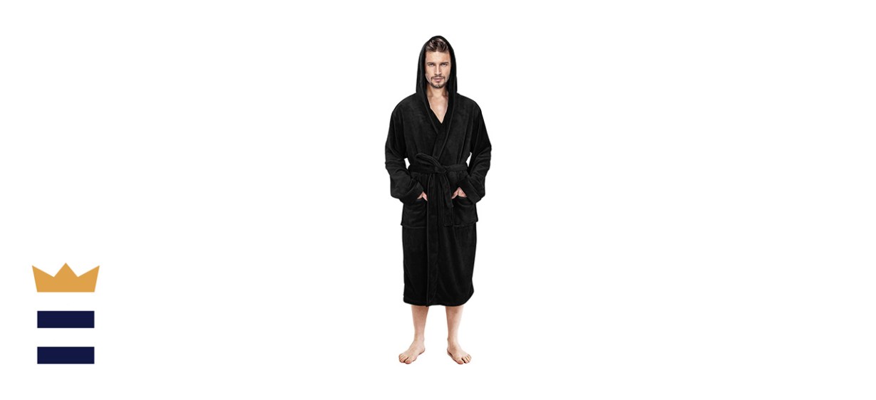 NY Threads Luxurious Mens Shawl Collar Fleece Bathrobe with Hood