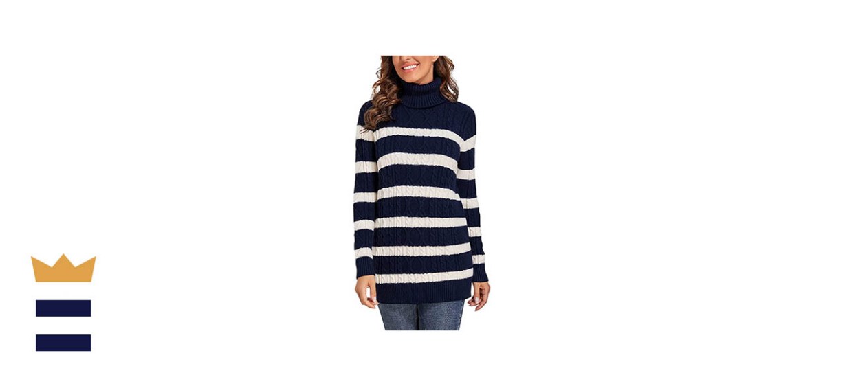 PrettyGuide Long-Sleeve Ribbed Striped Turtleneck Sweater