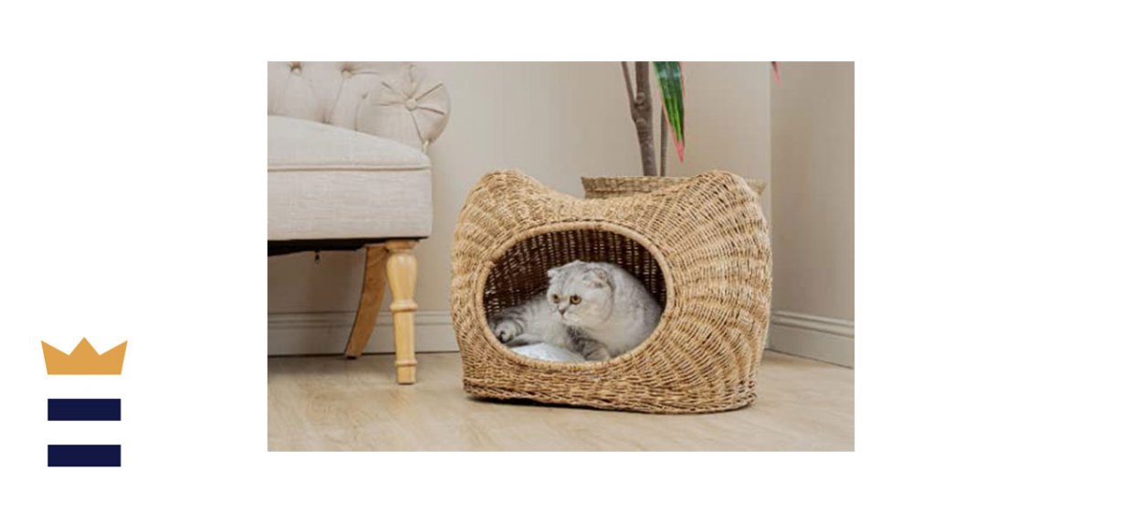 Wicker Cat Bed with Cushion