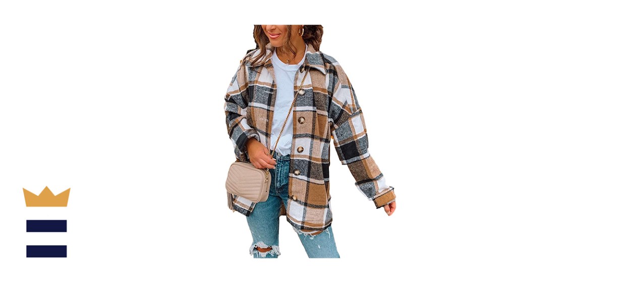 Yeokou Womens’ Fall Color Block Plaid Shacket