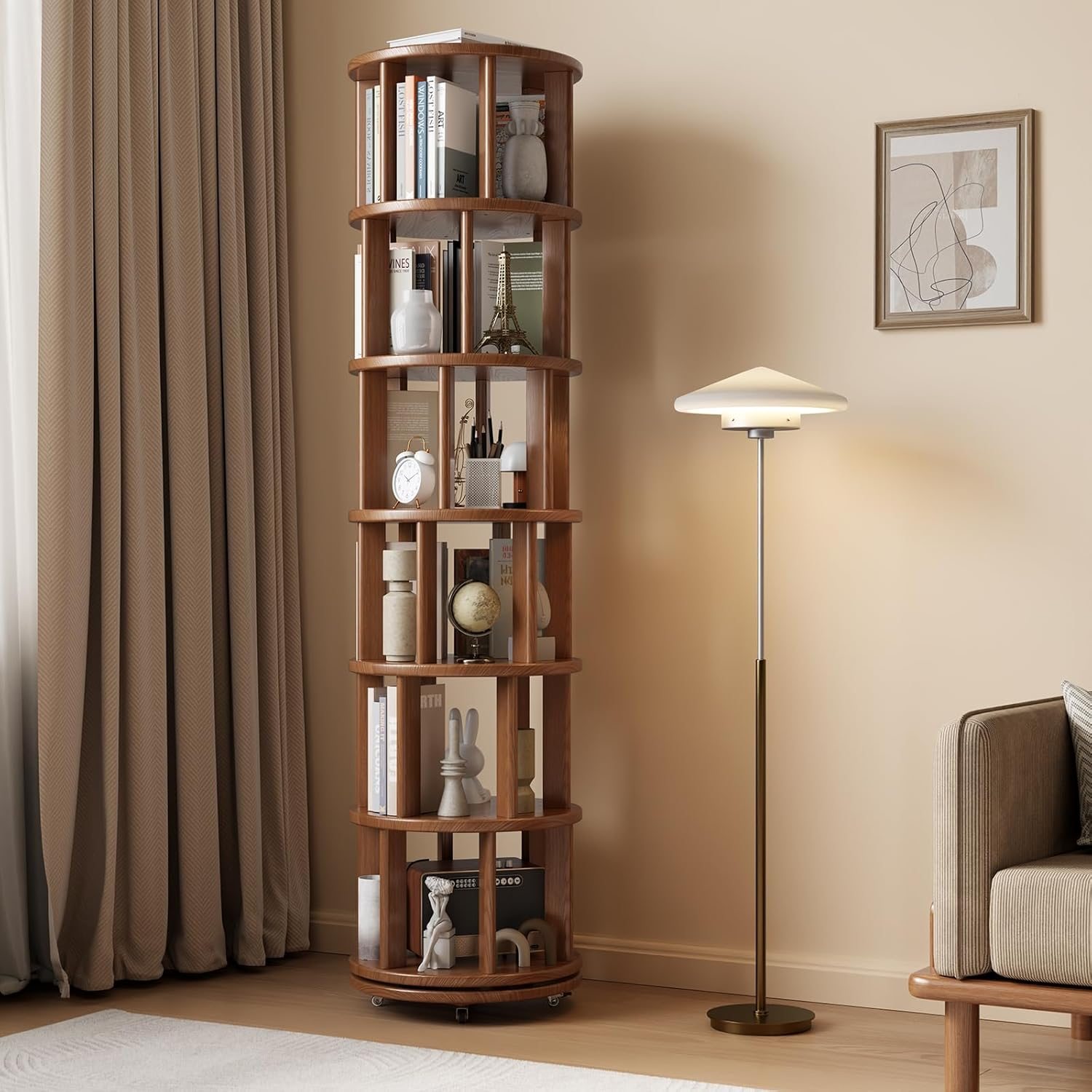 Muwuele 6 Tier Rotating Bookshelf Tower