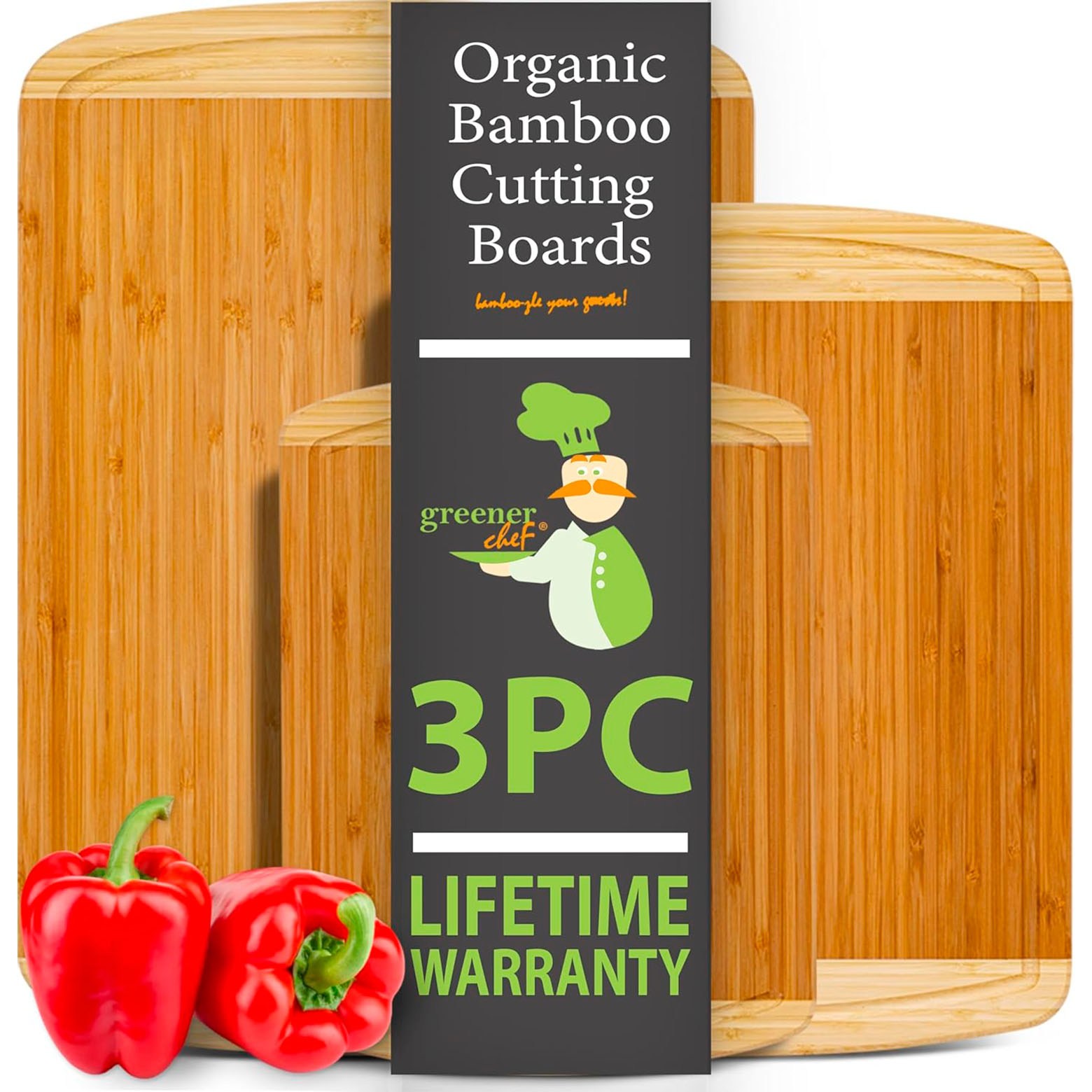 Greener Chef Organic Bamboo Cutting Board, Pack of 3