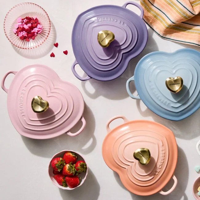 Le Creuset Shallow Heart Cocotte with Light Gold Heart Knob