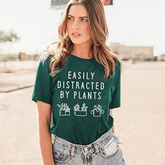 VILOVE Easily Distracted by Plants Shirt