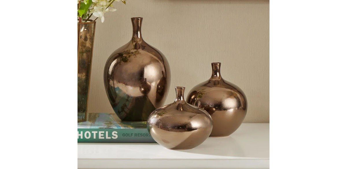 Ansen Mirrored Ceramic Decorative Vases 3-piece set