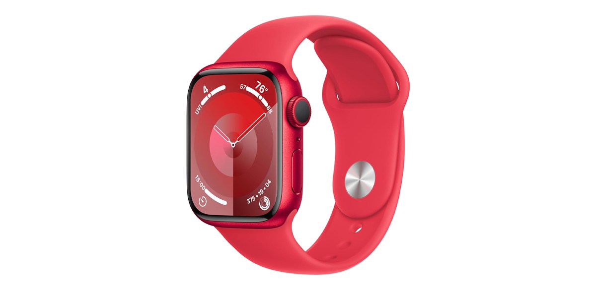 Apple Watch Series 9 [GPS 41mm] Smartwatch with (Product) RED Aluminum Case with (Product) RED Sport Band