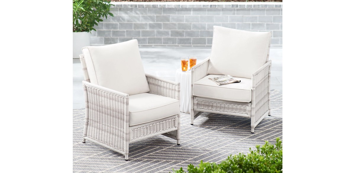 Better Homes & Gardens Paige Outdoor Wicker Stationary Lounge Chairs, Set of 2, White