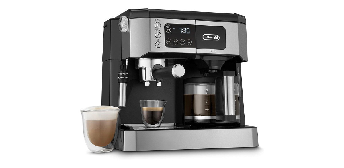 DeLonghi Coffee and Espresso Combo Brewer on white background