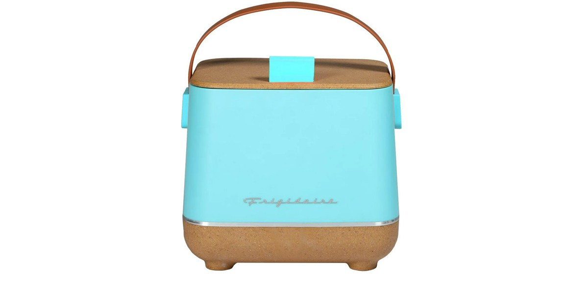 Frigidaire, Portable Top Opening Lid Insulated 6-Can Mini Personal Fridge Cooler in blue