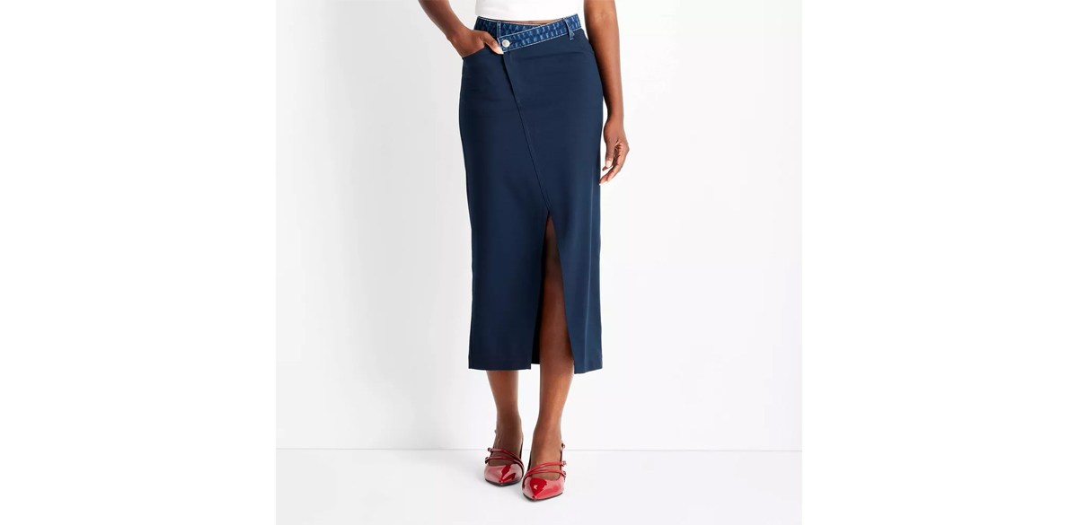 Future Collective Women's Contrasting Denim Ankle Skirt