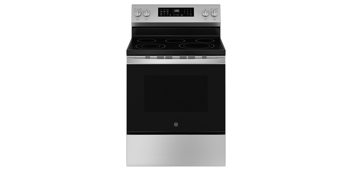 GE - 5.3 Cu. Ft. Freestanding Electric Convection Range with Steam Cleaning and EasyWash Tray