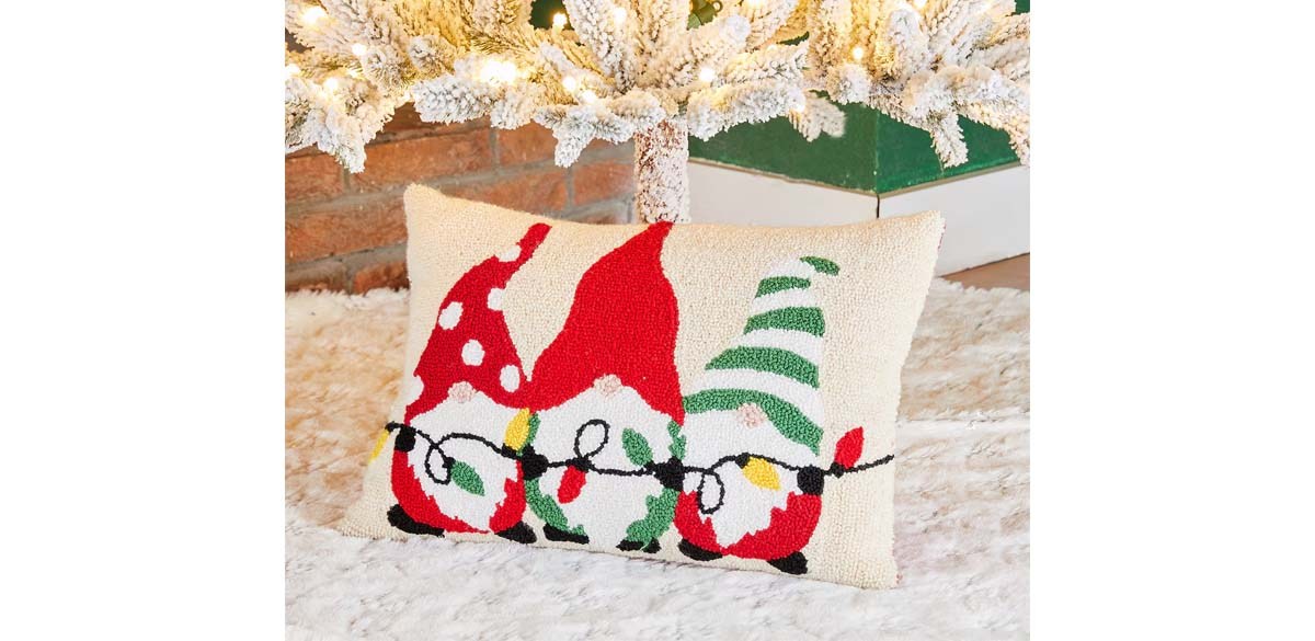 Glitzhome Hooked Christmas Gnomes Throw Pillow