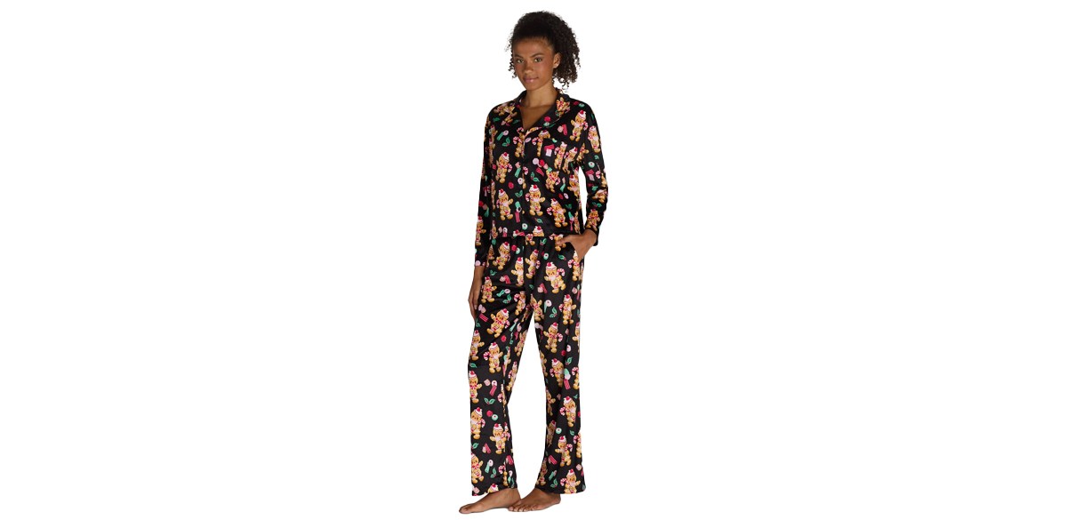  Holiday Time Women's Gingerbread Velour Notch Collar Pajama Top and Pants Set