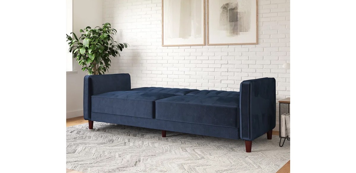 Mercury Row Perdue Velvet Square Arm Convertible Sofa