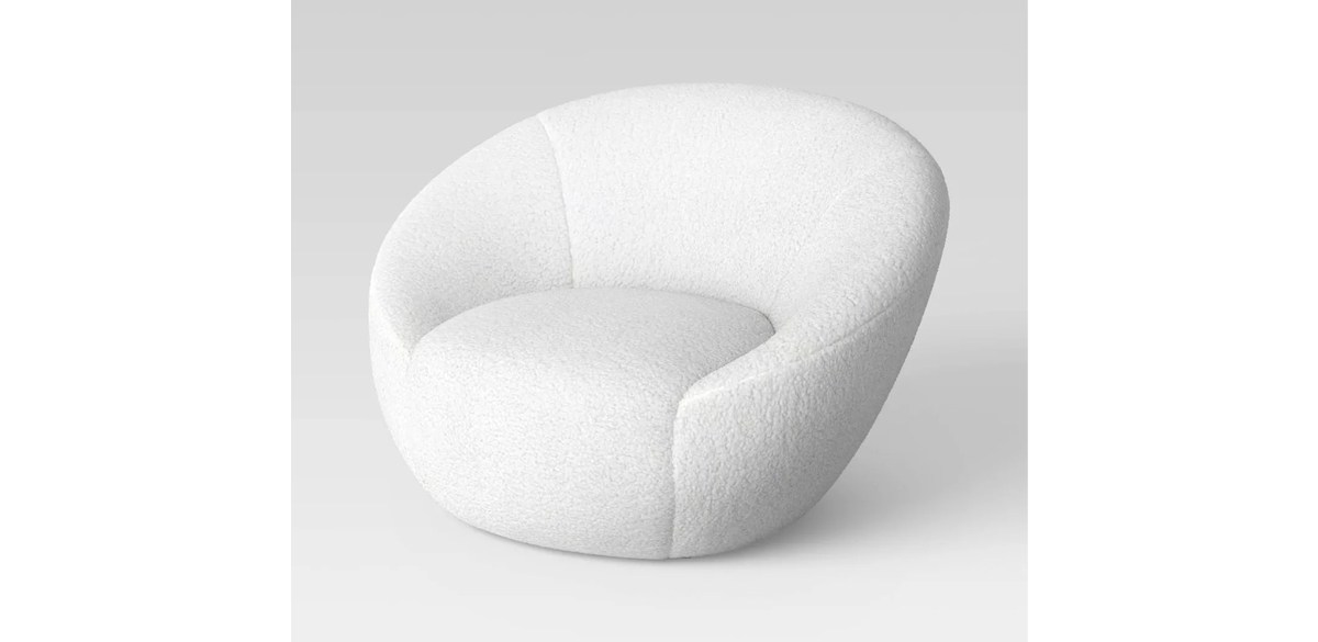 Round Swivel Dorm Chair Cream Faux Shearling - Room Essentials