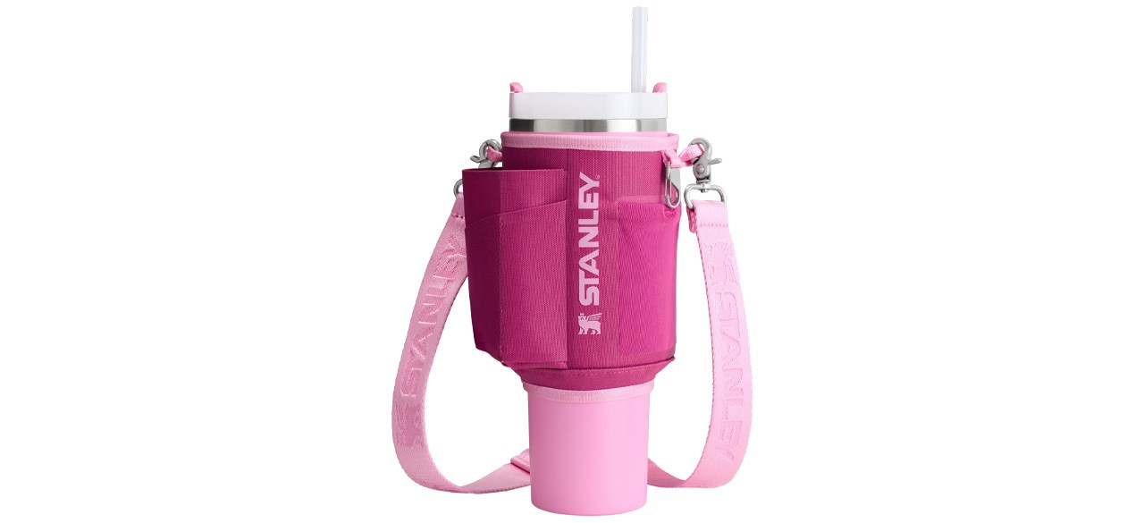 Pink Stanley All Day 40-Oz Quencher Carry-All on white background