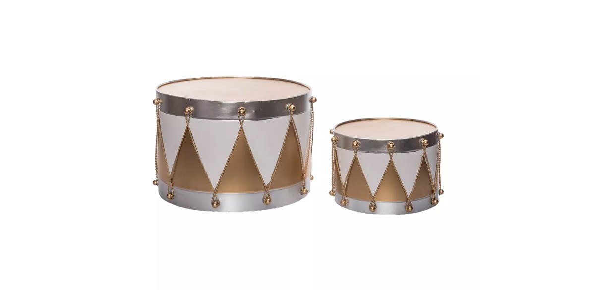 Transpac Metal 15.5 in. Multicolor Christmas Drum Set of 2