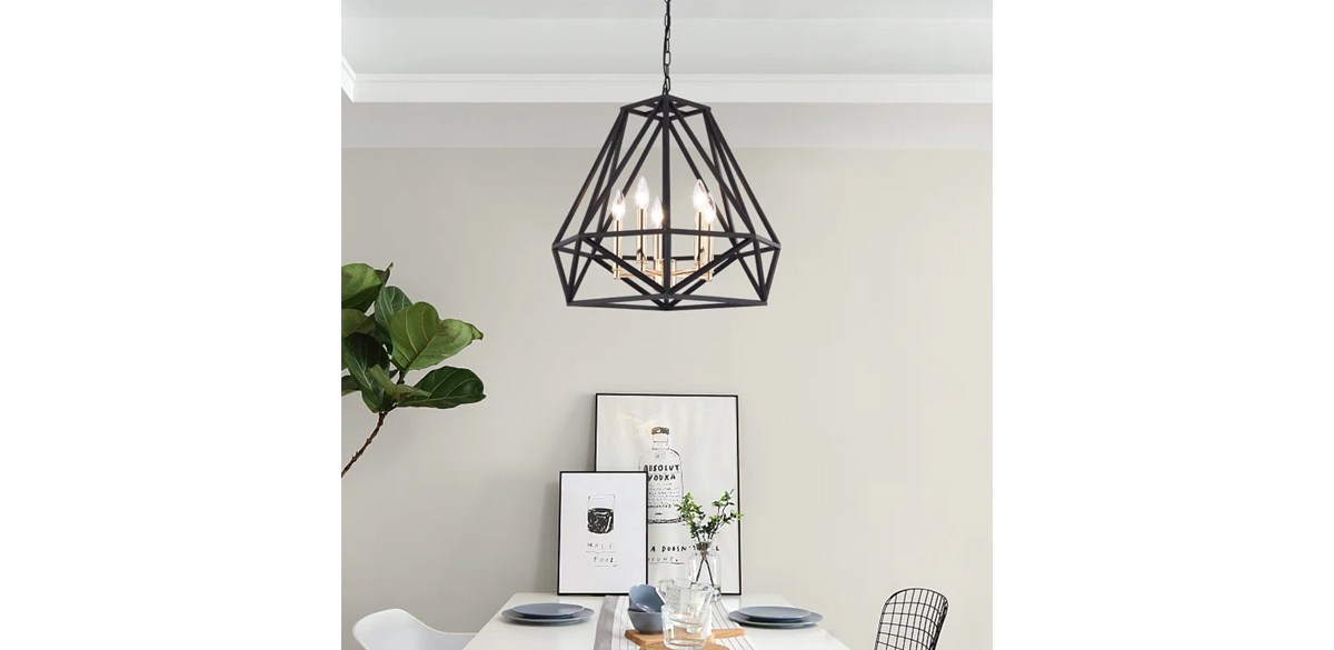 Willa Arlo Interiors Worton 5 - Light Dimmable Geometric Chandelier with Wrought Iron Accents