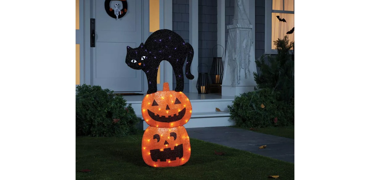 36.5 inch LED Tinsel Cat and Jack-O'-Lantern Halloween Novelty Silhouette Light