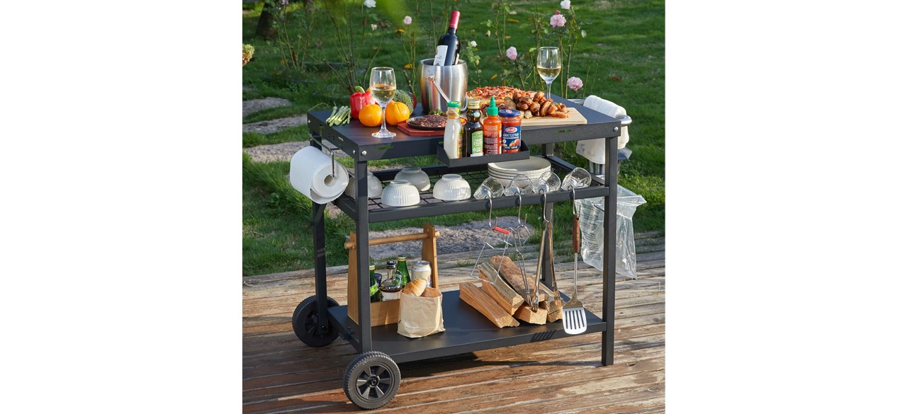 Black Ozion Three-Shelf Outdoor Grill Dining Cart