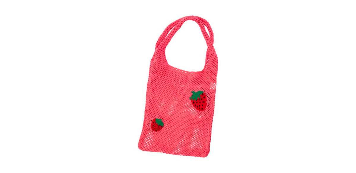 Crochet Mesh Tote Bag in Pink