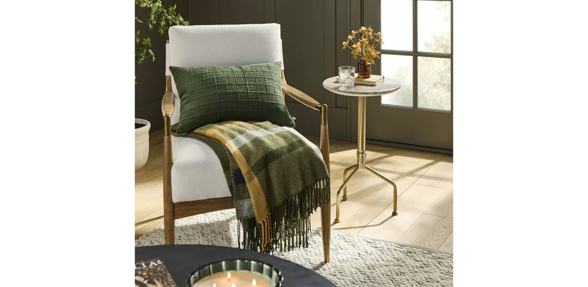 Fall Plaid Woven Throw Blanket Olive-Navy - Hearth & Hand with Magnolia