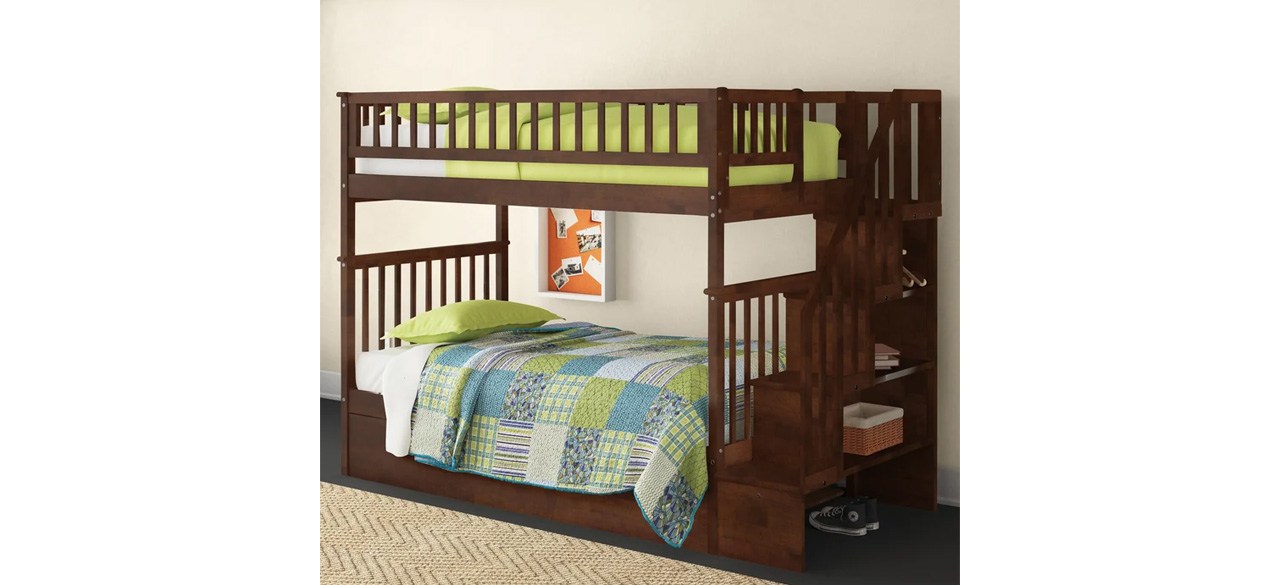 Ilariana Heavy Duty Wood Staircase Bunk Bed with Under Bed Trundle Bed