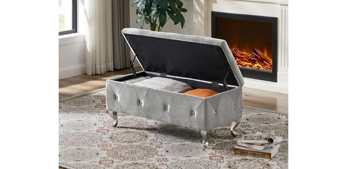 Jampooca Modern Velvet Storage Ottoman End Bench