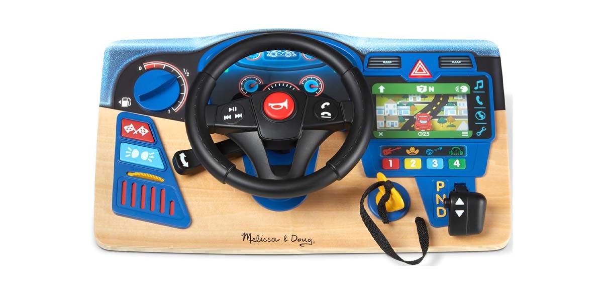Melissa & Doug Vroom & Zoom Interactive Wooden Dashboard Steering Wheel