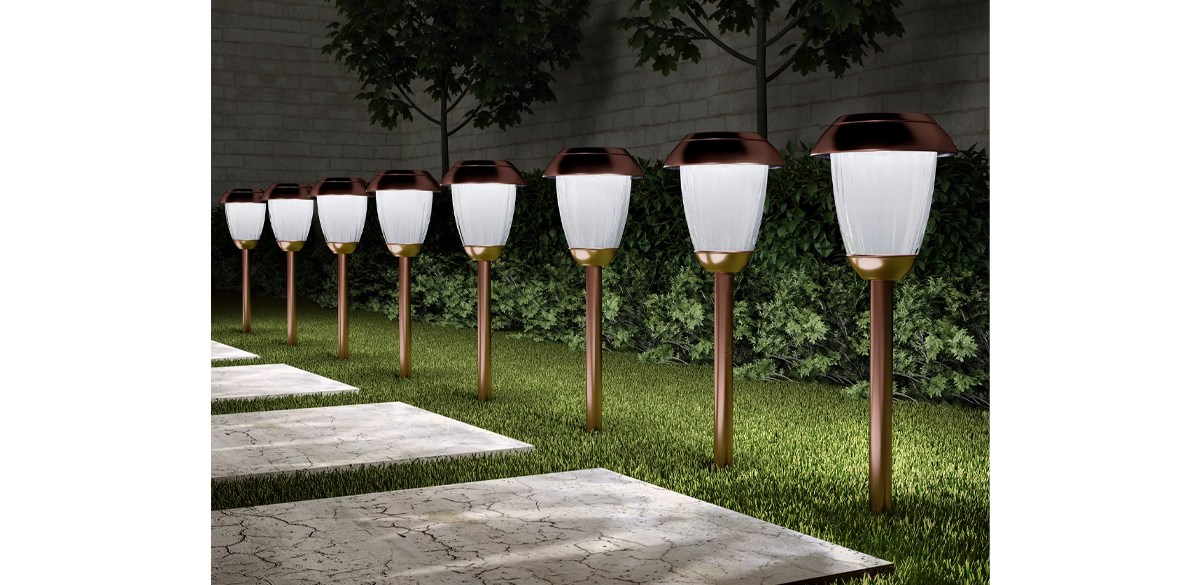 Pure Garden Copper Low Voltage Solar LED Metal Pathway Light Set