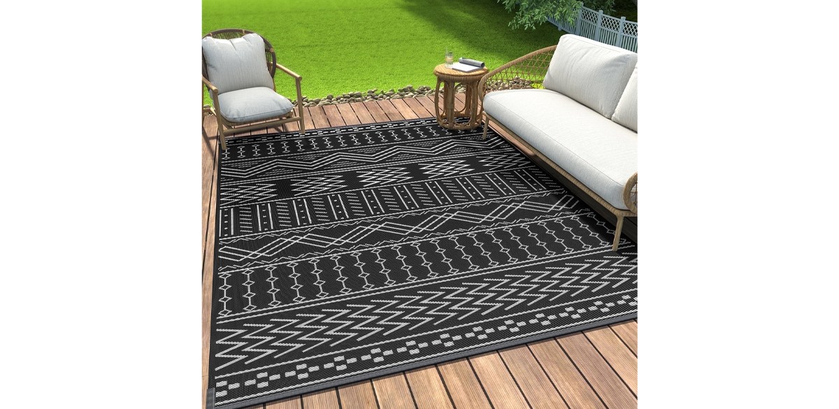 SIXHOME Outdoor Rug 5'x8' Waterproof Reversible Patio Rug, Dark Grey and White